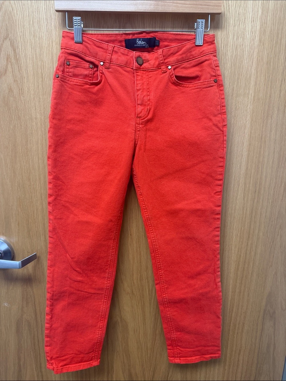 Boden Preppy Cropped High-Rise Slim Straight Jeans in Bold Bright Orange Size 4